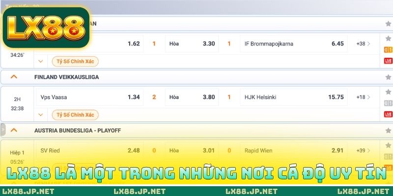 LX88 là một trong những nơi cá độ uy tín